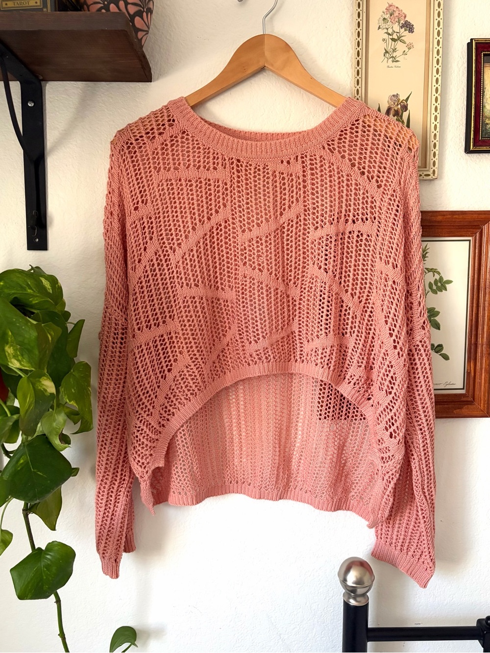 Coastal Open-Knit Cropped Sweater - Dusty Rose Medium